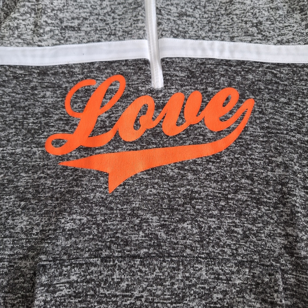 Bobbie Brooks Gray Marled Hoodie Sweater with Orange "Love" Graphic